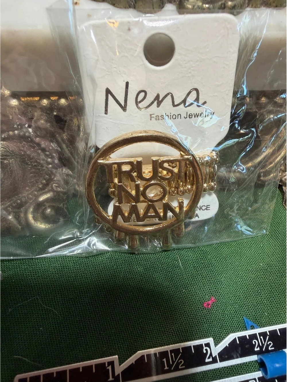 Nena Gold Tone 'Trust No Man' Stretch Ring - Bold Statement!